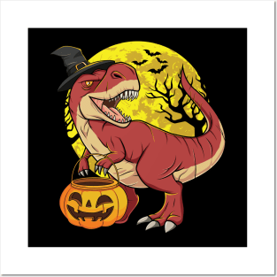 Dinosaur Trex Witch Spooky Full Moon Halloween Costume Posters and Art